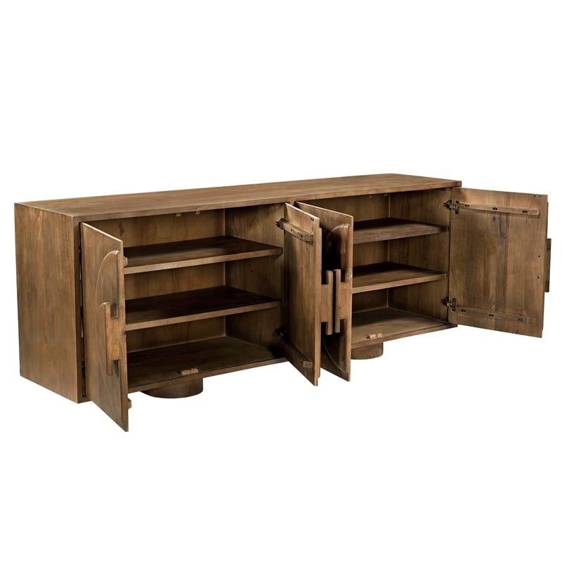 Pemberly Row Contemporary 4-Door Solid Mango Wood Sideboard in Spice Tan