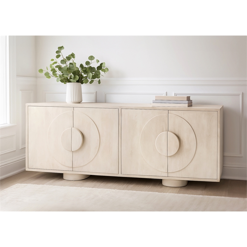 Pemberly Row 4-Door Solid Mango Wood Sideboard in Stone Natural