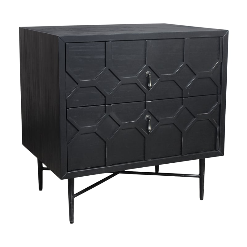 Pemberly Row 2-Drawer Reclaimed Pine Solid Wood Nightstand in Antique Black