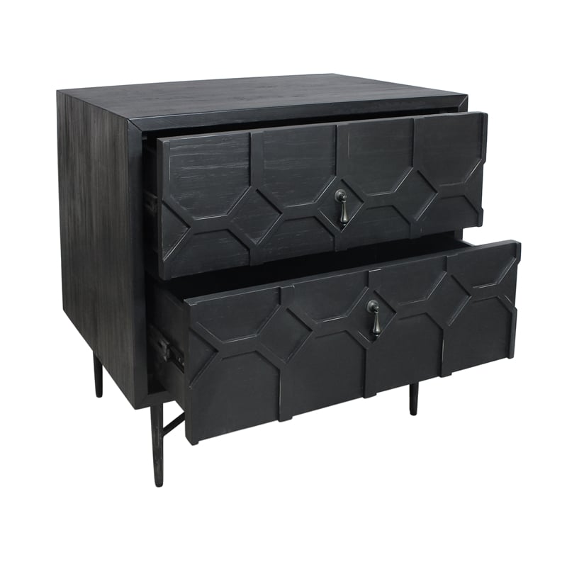 Pemberly Row 2-Drawer Reclaimed Pine Solid Wood Nightstand in Antique Black