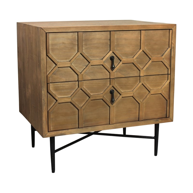 Pemberly Row 2-Drawer Reclaimed Pine Solid Wood Nightstand in Natural Finish