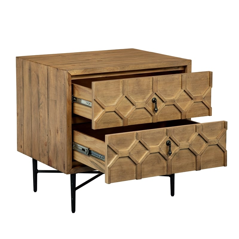 Pemberly Row 2-Drawer Reclaimed Pine Solid Wood Nightstand in Natural Finish