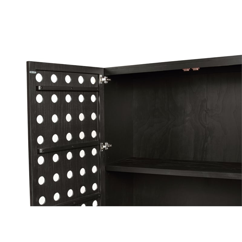 Pemberly Row Recycled Pine 2-Door Tall Cabinet in Antique Black with Iron Base