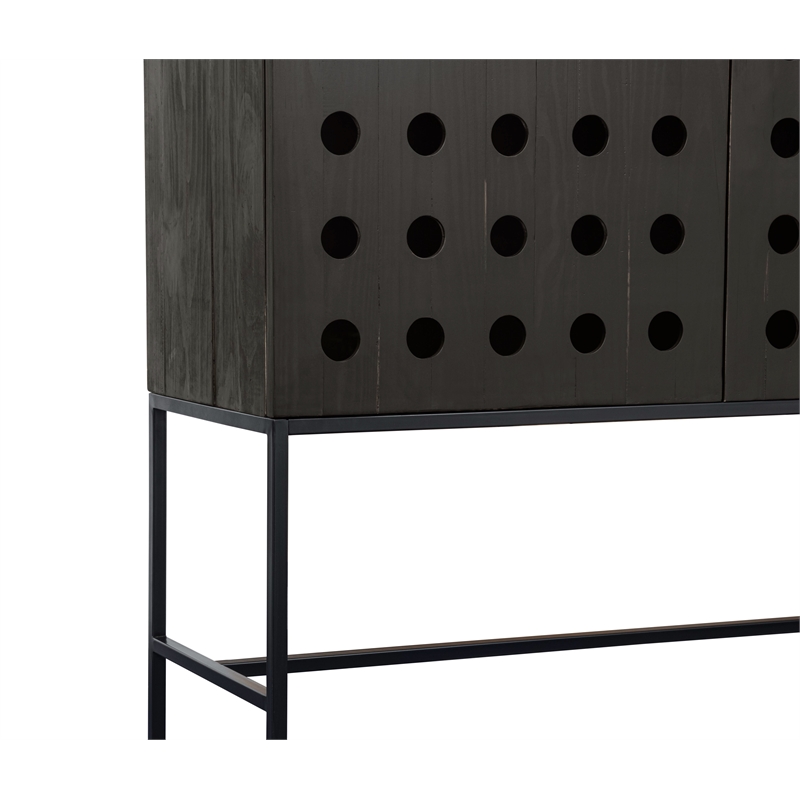 Pemberly Row Recycled Pine 2-Door Tall Cabinet in Antique Black with Iron Base