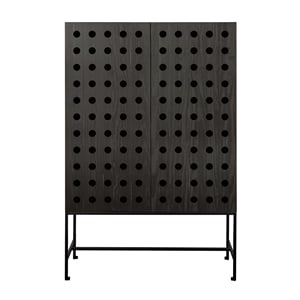 Pemberly Row Recycled Pine 2-Door Tall Cabinet in Antique Black with Iron Base