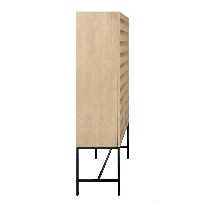 Pemberly Row Recycled Pine 2-Door Tall Cabinet in Sand Oak with Iron Base
