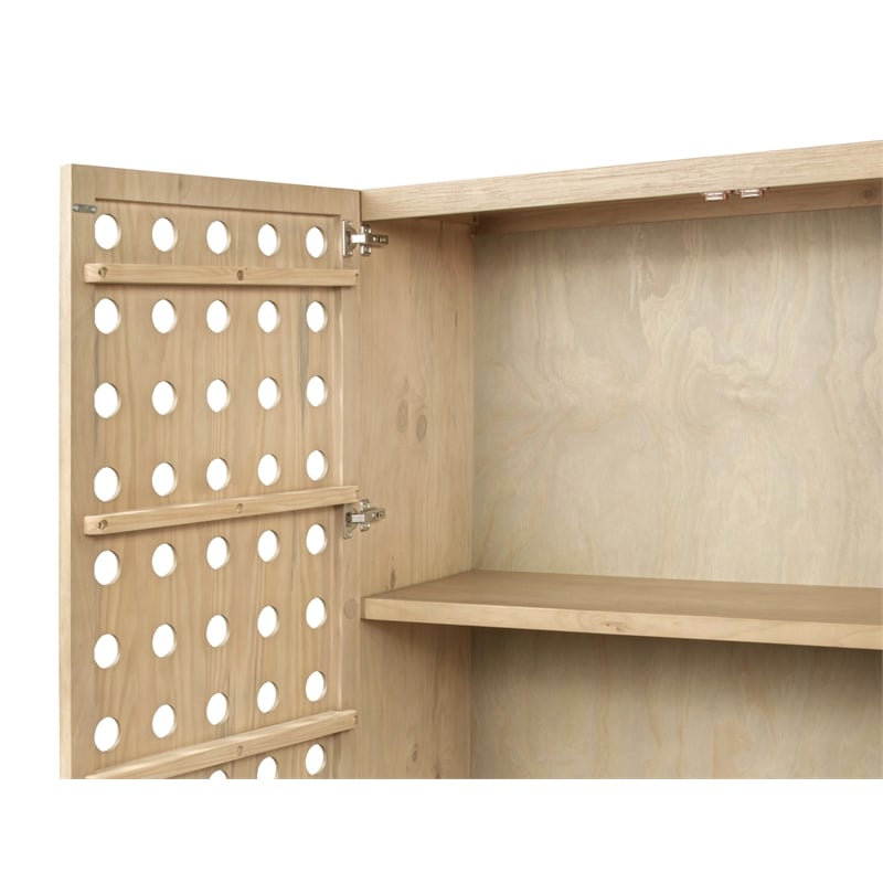 Pemberly Row Recycled Pine 2-Door Tall Cabinet in Sand Oak with Iron Base