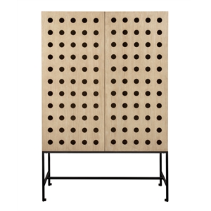 Pemberly Row Recycled Pine 2-Door Tall Cabinet in Sand Oak with Iron Base