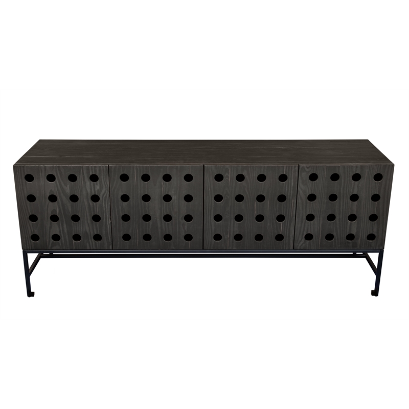 Pemberly Row Recycled Pine 4-Door Sideboard in Antique Black with Iron Base