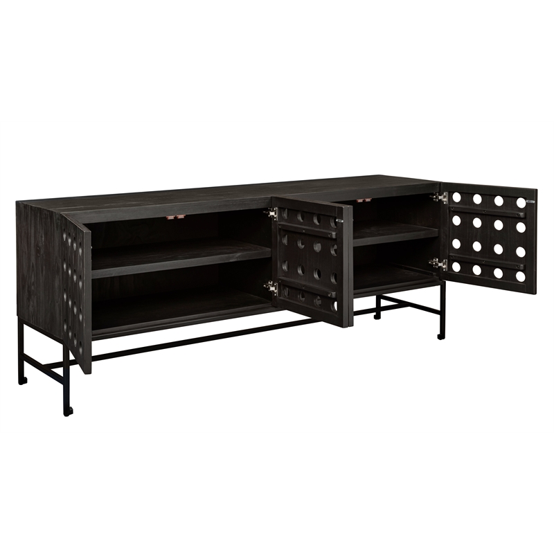 Pemberly Row Recycled Pine 4-Door Sideboard in Antique Black with Iron Base