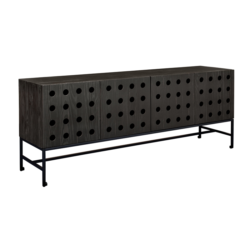 Pemberly Row Recycled Pine 4-Door Sideboard in Antique Black with Iron Base
