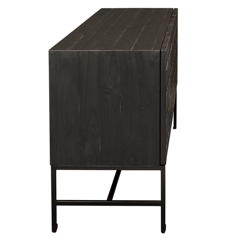 Pemberly Row Recycled Pine 4-Door Sideboard in Antique Black with Iron Base