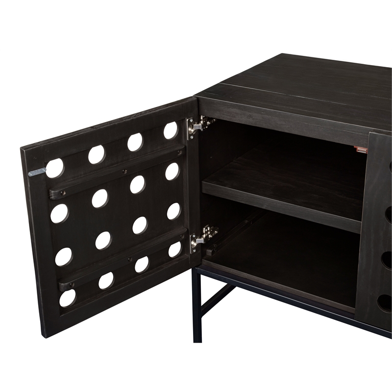 Pemberly Row Recycled Pine 4-Door Sideboard in Antique Black with Iron Base