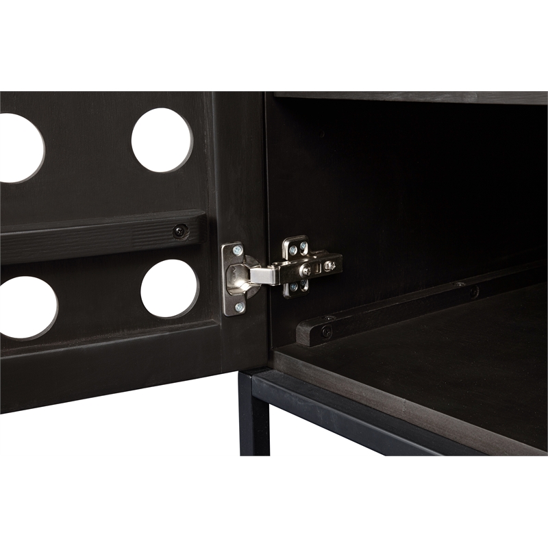 Pemberly Row Recycled Pine 4-Door Sideboard in Antique Black with Iron Base