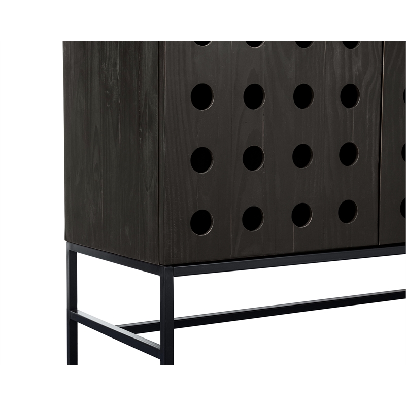 Pemberly Row Recycled Pine 4-Door Sideboard in Antique Black with Iron Base