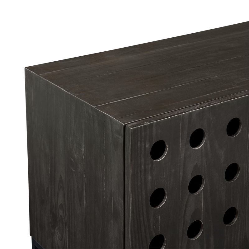 Pemberly Row Recycled Pine 4-Door Sideboard in Antique Black with Iron Base