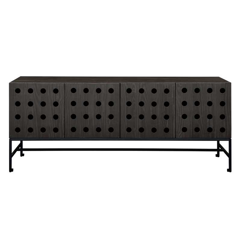 Pemberly Row Recycled Pine 4-Door Sideboard in Antique Black with Iron Base