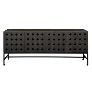 Pemberly Row Recycled Pine 4-Door Sideboard in Antique Black with Iron Base