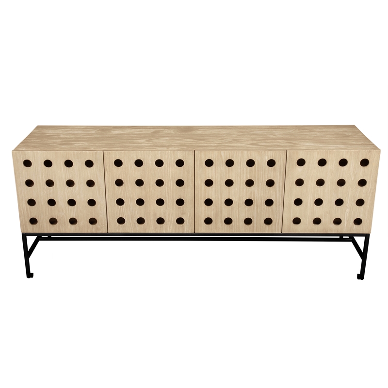 Pemberly Row Recycled Pine 4-Door Sideboard in Sand Oak with Iron Base