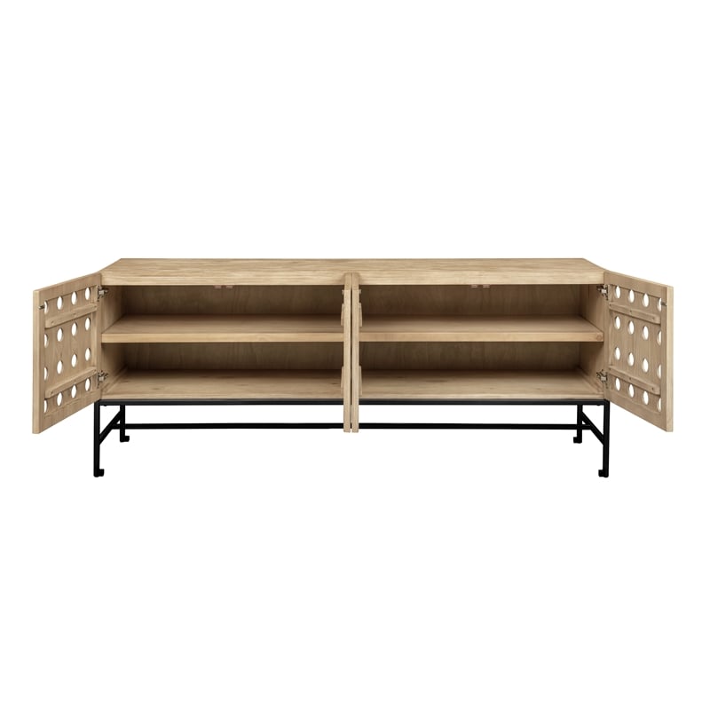 Pemberly Row Recycled Pine 4-Door Sideboard in Sand Oak with Iron Base