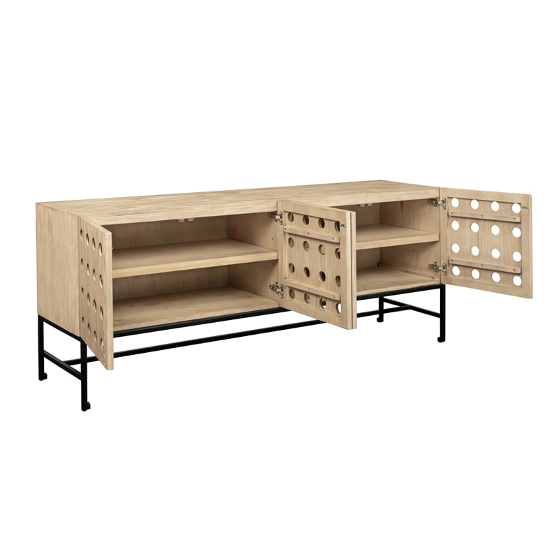 Pemberly Row Recycled Pine 4-Door Sideboard in Sand Oak with Iron Base