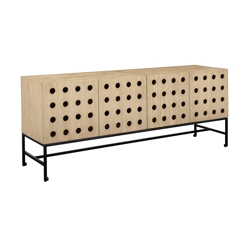 Pemberly Row Recycled Pine 4-Door Sideboard in Sand Oak with Iron Base