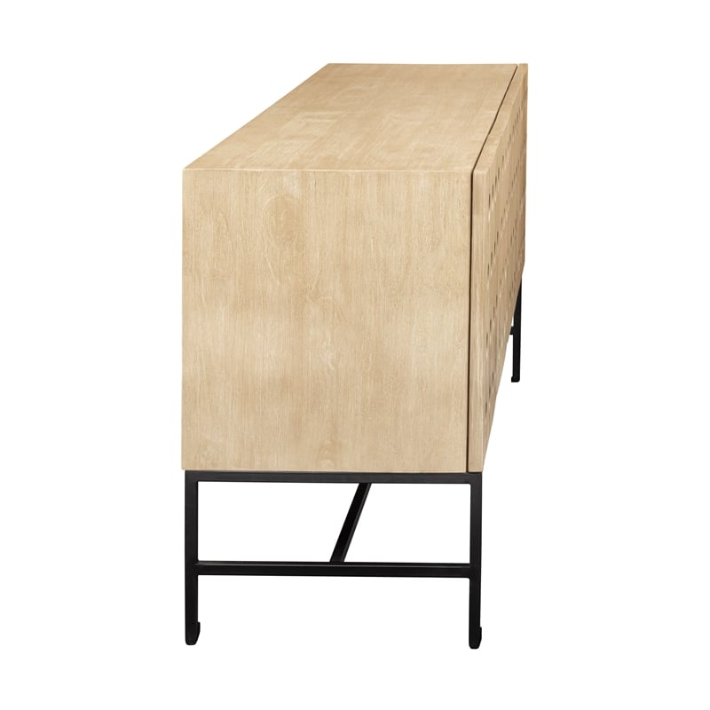 Pemberly Row Recycled Pine 4-Door Sideboard in Sand Oak with Iron Base
