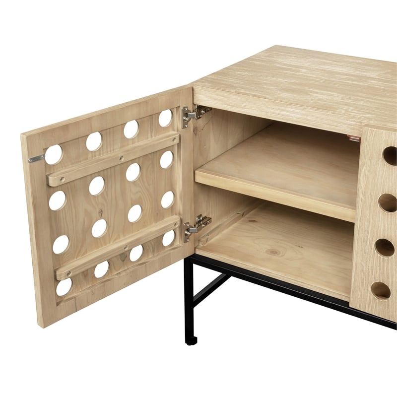Pemberly Row Recycled Pine 4-Door Sideboard in Sand Oak with Iron Base
