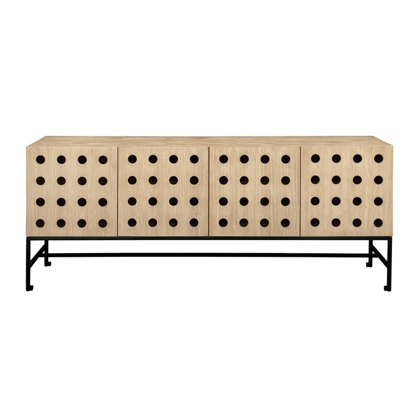 Pemberly Row Recycled Pine 4-Door Sideboard in Sand Oak with Iron Base