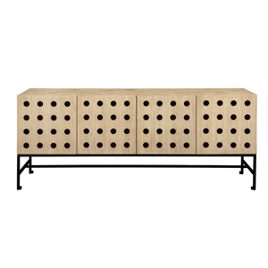 Pemberly Row Recycled Pine 4-Door Sideboard in Sand Oak with Iron Base