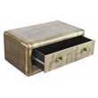 Pemberly Row Solid Wood and Aluminum Cocktail Table in Brass with Drawer