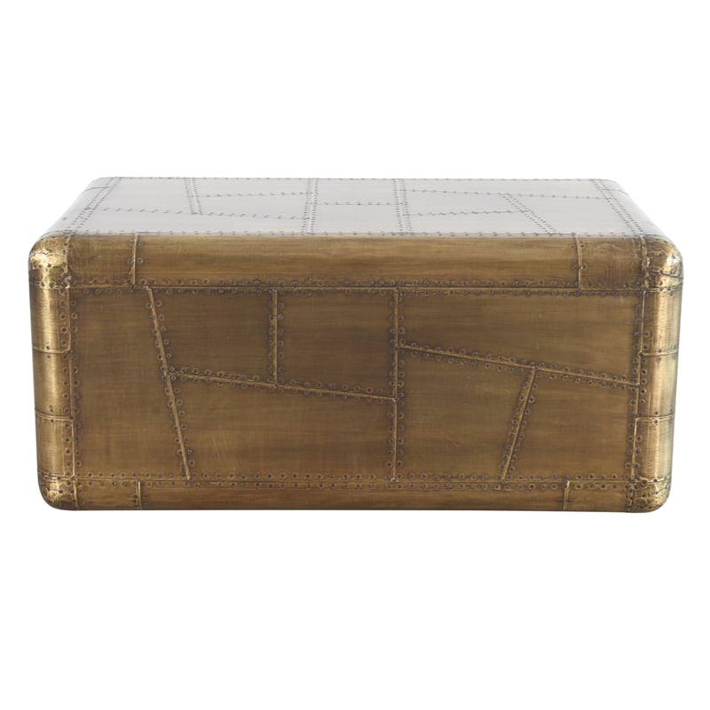 Pemberly Row Solid Wood and Aluminum Cocktail Table in Brass with Drawer