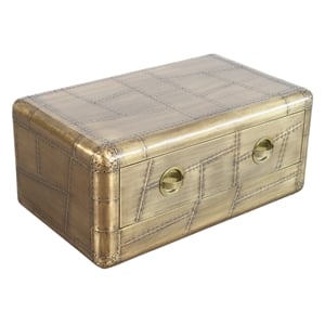 Pemberly Row Solid Wood and Aluminum Cocktail Table in Brass with Drawer
