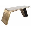 Pemberly Row Solid Wood and Aluminum Writing Desk in Brass with 3 Shelves