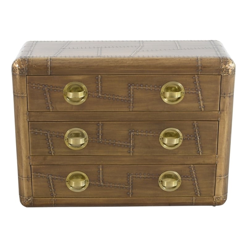 Pemberly Row 3-Drawer Solid Wood and Aluminum Chest in Brass Finish