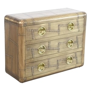 Pemberly Row 3-Drawer Solid Wood and Aluminum Chest in Brass Finish