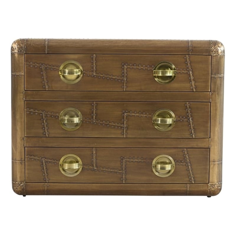 Pemberly Row 3-Drawer Solid Wood and Aluminum Chest in Brass Finish