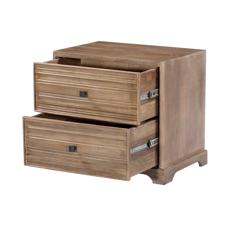 Pemberly Row 2-Drawer Solid Wood Nightstand in Rustic Light Brown