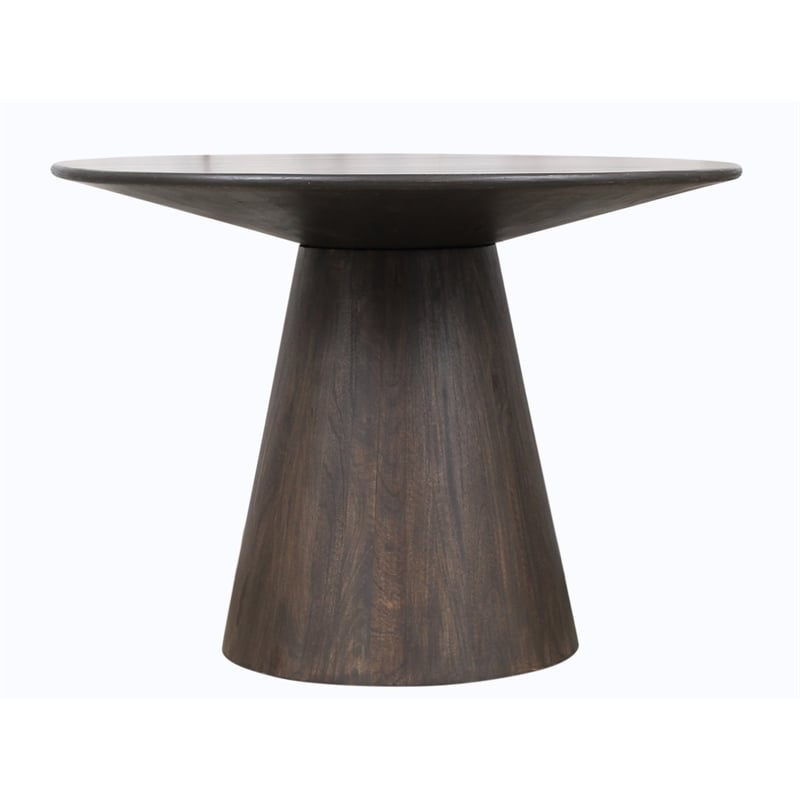 Pemberly Row Solid Mango Wood Round Dining Table in Charred Ember Brown