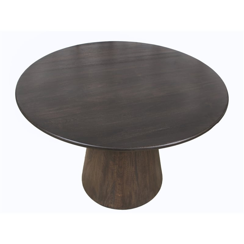 Pemberly Row Solid Mango Wood Round Dining Table in Charred Ember Brown