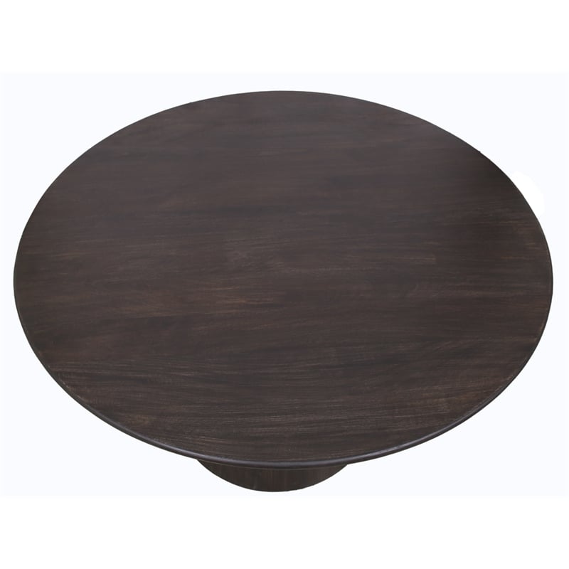 Pemberly Row Solid Mango Wood Round Dining Table in Charred Ember Brown