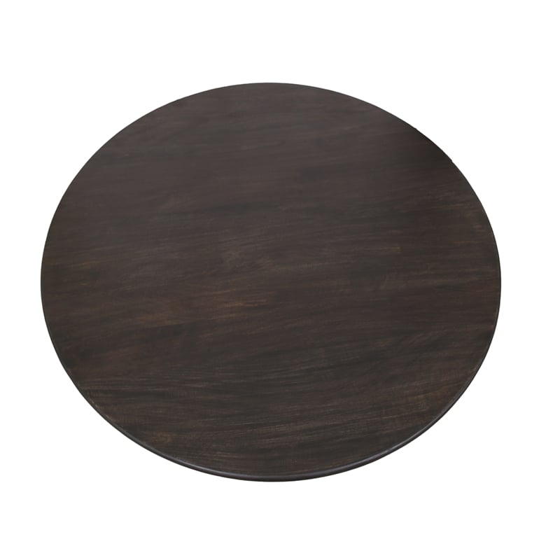 Pemberly Row Solid Mango Wood Round Dining Table in Charred Ember Brown