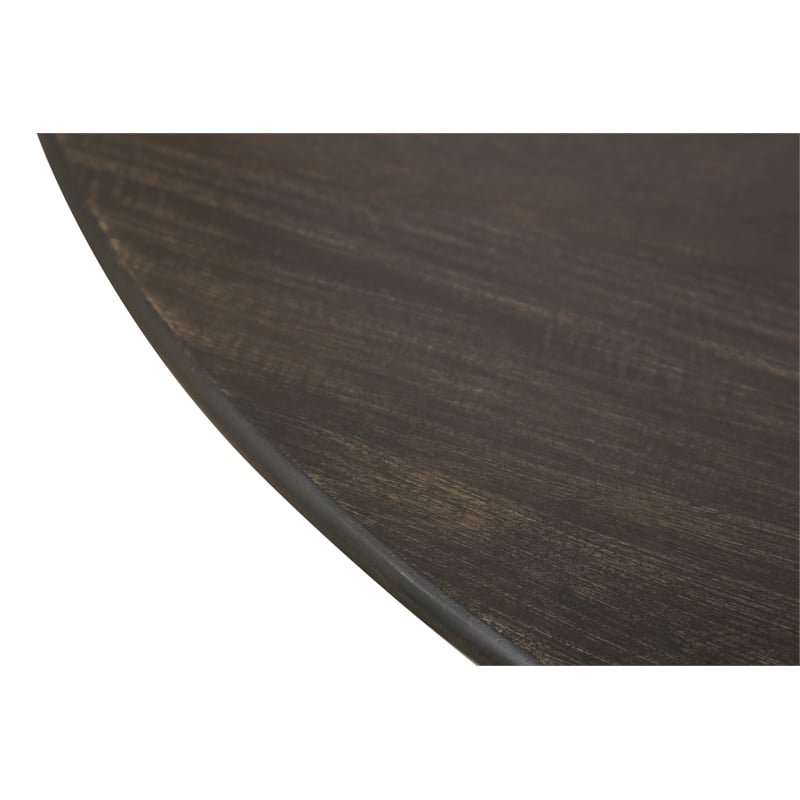 Pemberly Row Solid Mango Wood Round Dining Table in Charred Ember Brown
