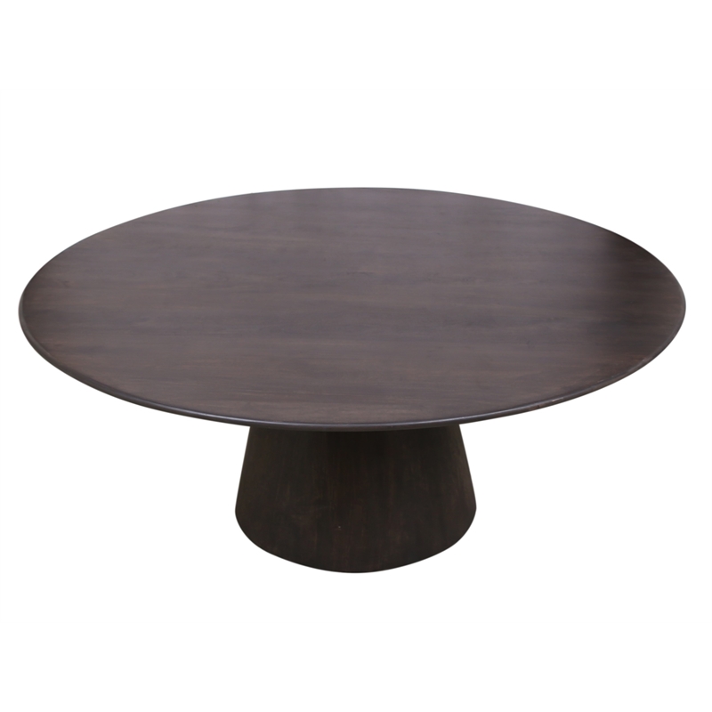 Pemberly Row Solid Mango Wood Round Dining Table in Charred Ember Brown