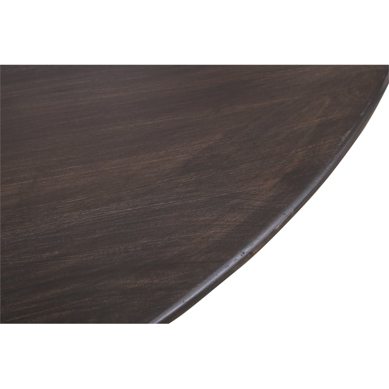 Pemberly Row Solid Mango Wood Round Dining Table in Charred Ember Brown