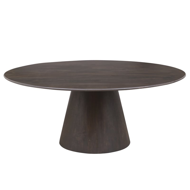 Pemberly Row Solid Mango Wood Round Dining Table in Charred Ember Brown