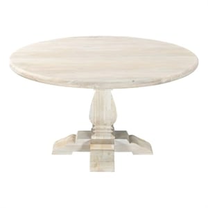 Pemberly Row 55&quot Round Solid Mango Wood Dining Table in White Wash