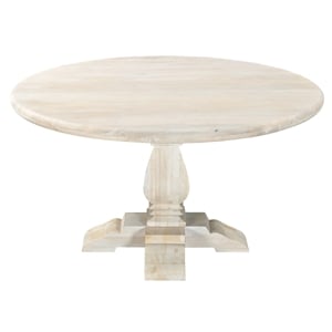 Pemberly Row 60&quot Round Solid Mango Wood Dining Table in White Wash