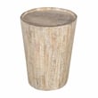 Pemberly Row Solid Mango Wood Round Drum End Table in Natural Finish