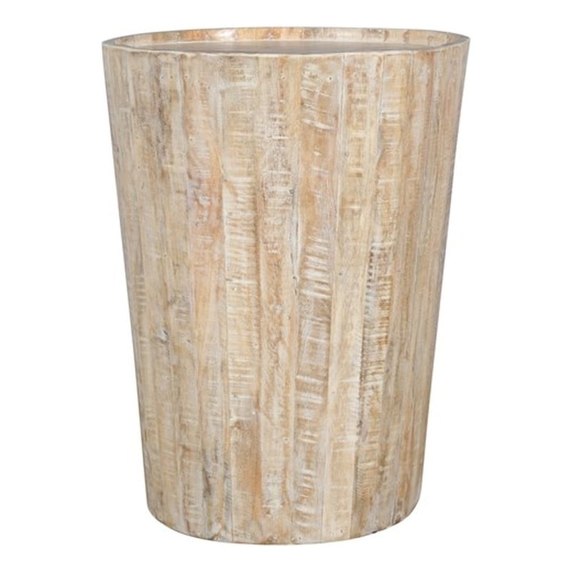 Pemberly Row Solid Mango Wood Round Drum End Table in Natural Finish